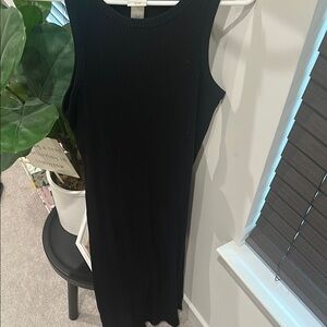 H&M Black Sleeveless Ribbed Midi Dress